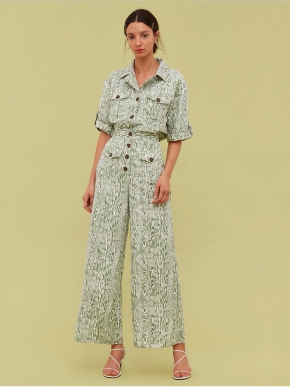 C/MEO Collective Sage Green Patterned Wide-Leg Utility pants